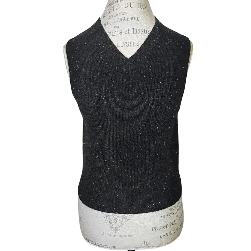 Theory Shrunken Wool Cashmere Donegal Sweater Vest Womens XS Speckle Knit V Neck